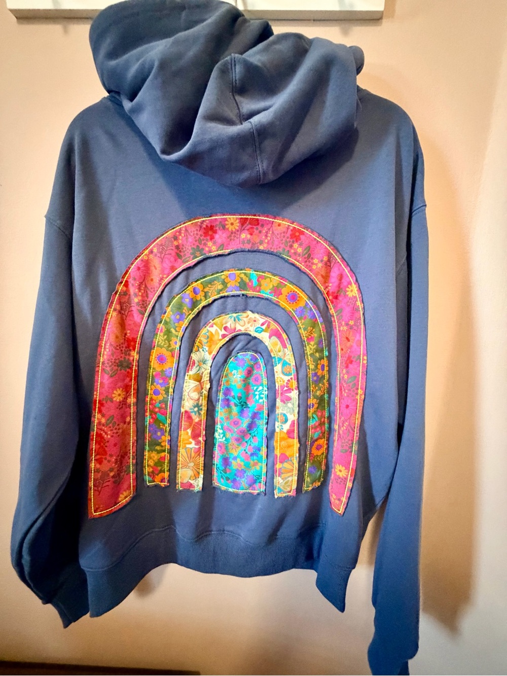 Natural Life S/M Oversized Patchwork Floral Rainbow Zip Hoodie Blue NWOT - Picture 9 of 12
